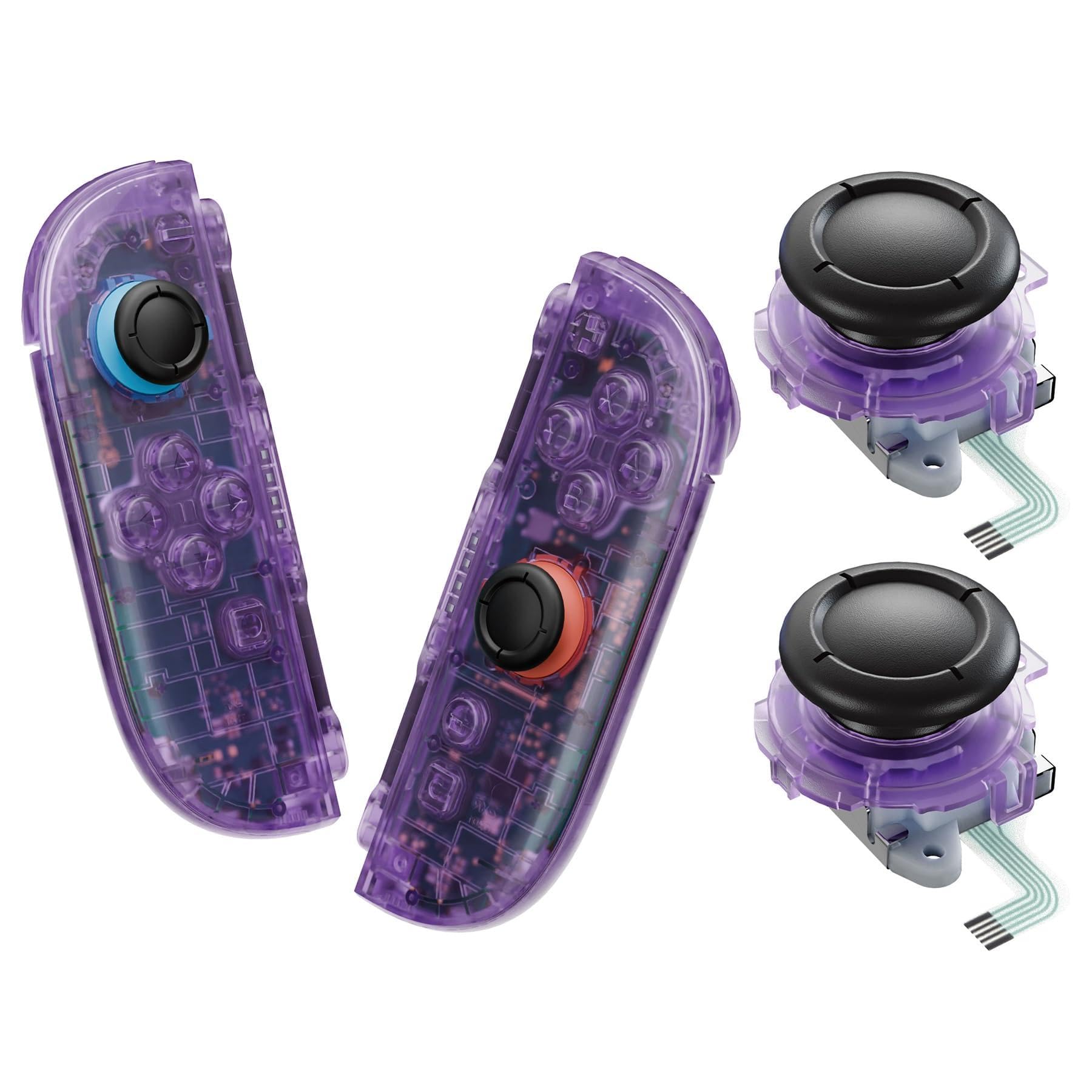 eXtremeRate Cover Tasti Kit + Levette Analogiche 3D Ricambio per Nintendo Switch 2 Controller - Trasparente Viola Atomico