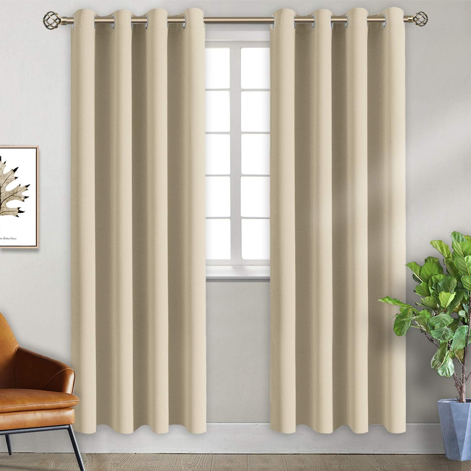 BGment Room Darkening Curtains, 2 Panels 46x84 Beige