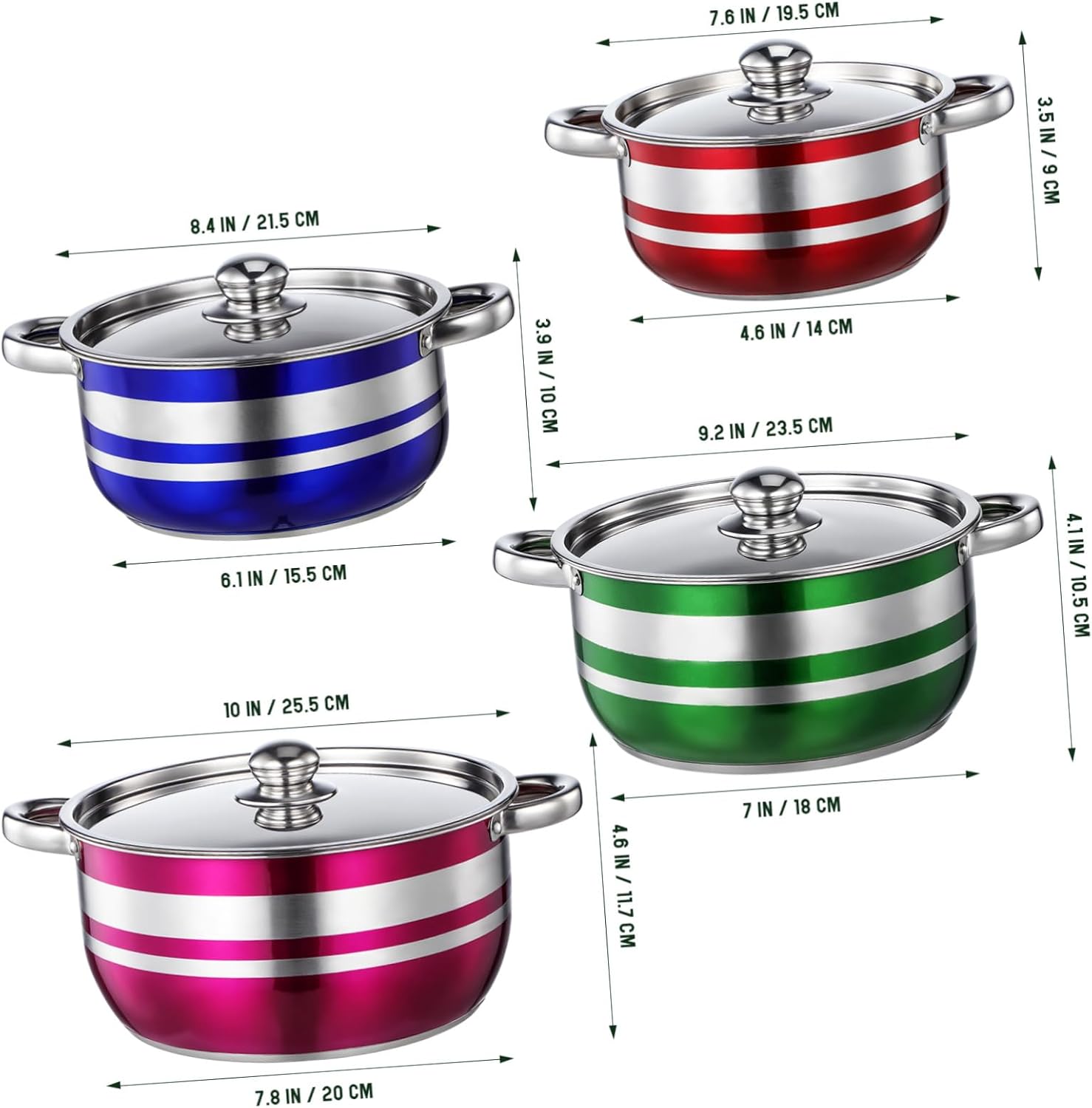 4pcs Stainless Steel Pot Set with Bottom Induction Compatible Stock Pots for Pasta Soup Cooking Kitchen Cookware for Home and Restaurant