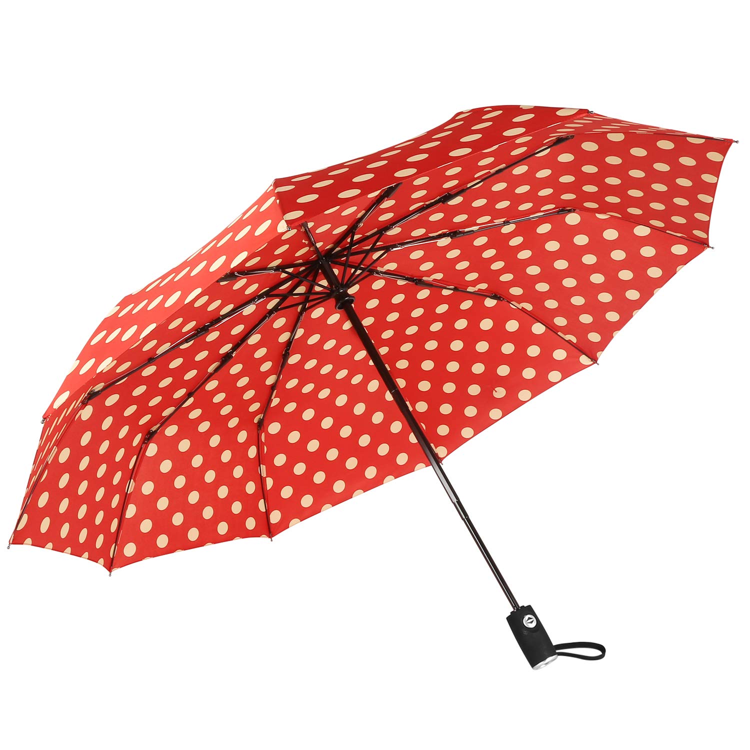 Agaric Cute Polka Dots Compact Travel Umbrella - 10 Ribs Windproof, 46" Auto Open/Close Portable With Reinforced Canopy and Ergonomic Handle (Upgrade)
