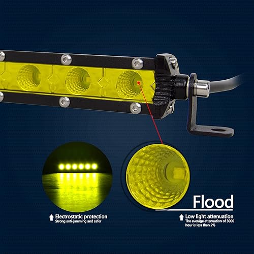 Miniatura 3 de AUXTINGS 2 x 7 pulgadas 30 W amarillo ámbar de una sola fila LED barra de luz 3000 K perfil bajo ultra delgado mini haz de inundación LED