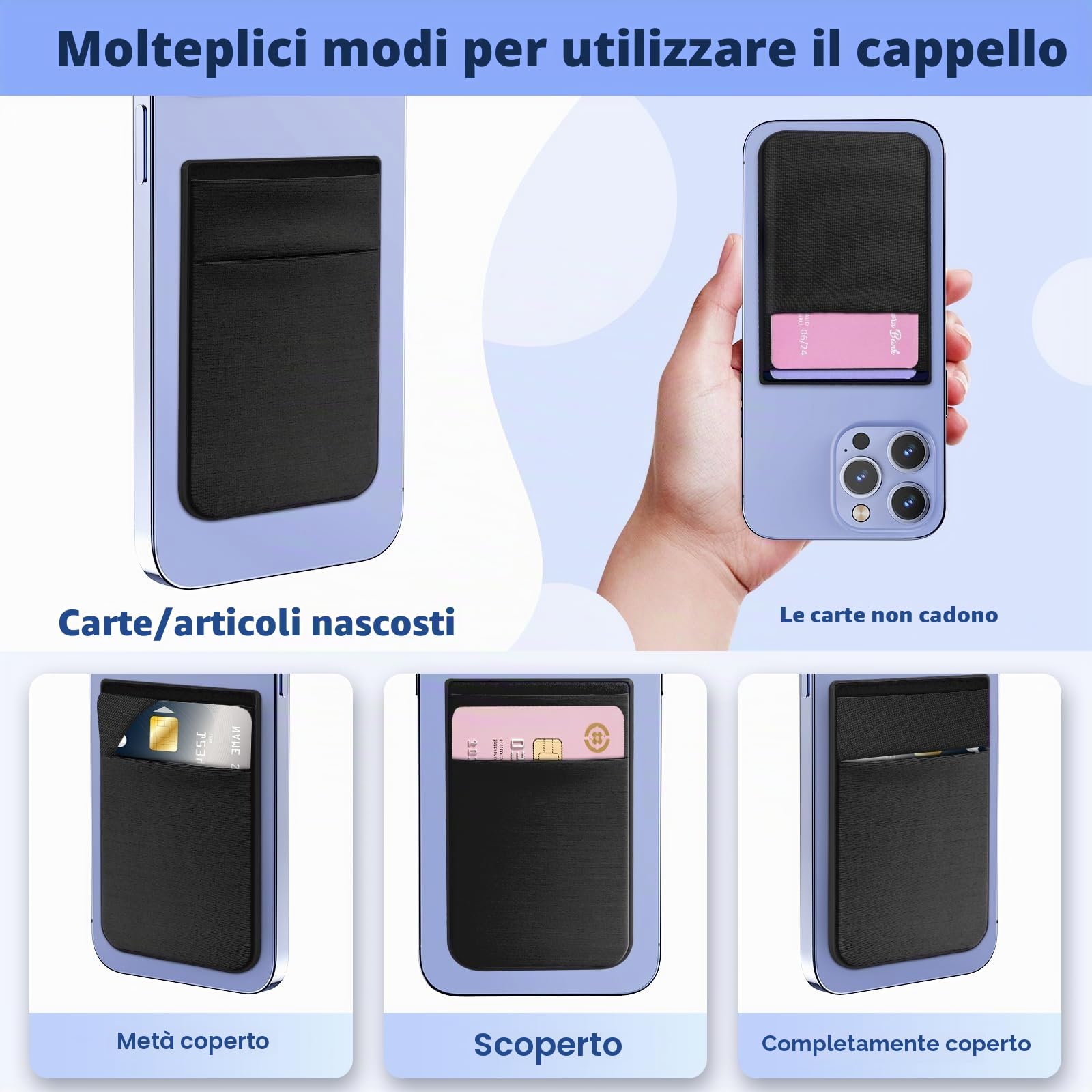 CloudValley Portafoglio per MagSafe, 5 Carte Magnetico Wallet, Pelle Vegana Porta per iPhone 16/15 /14/13 /12 Serie Accessori, Nero