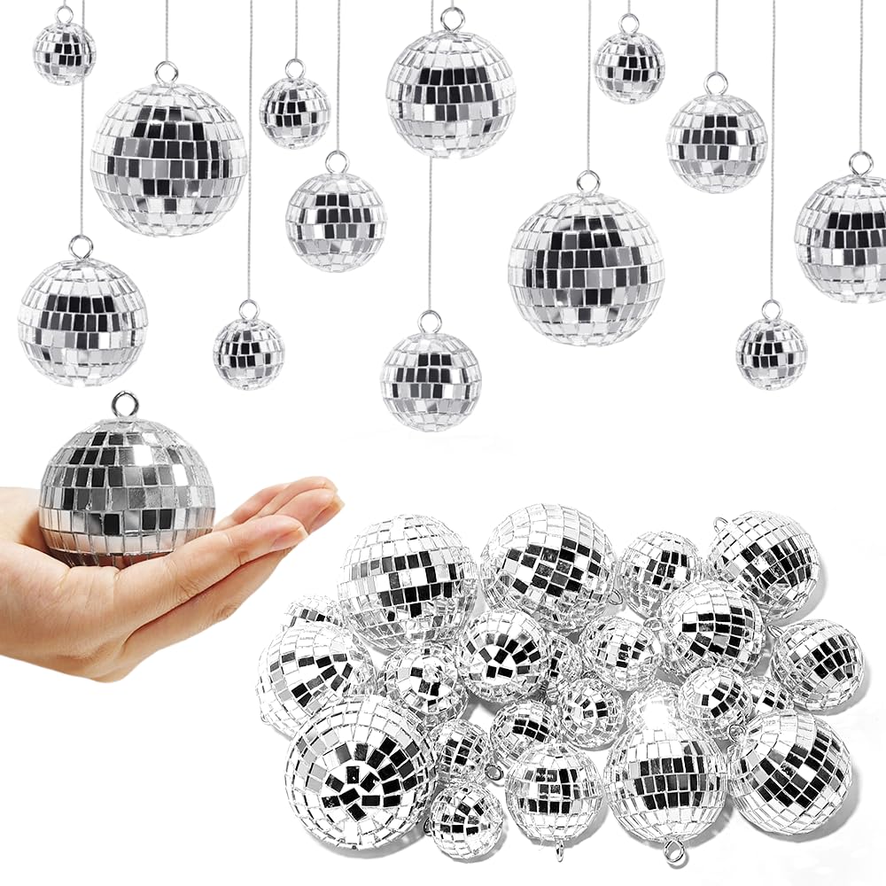 30pezzi Sfere Discoteca Specchio,Palla Discoteca per Festa, Palla Specchio Appendere,sfere argentate,Sfera specchiata, decorazioni natalizie
