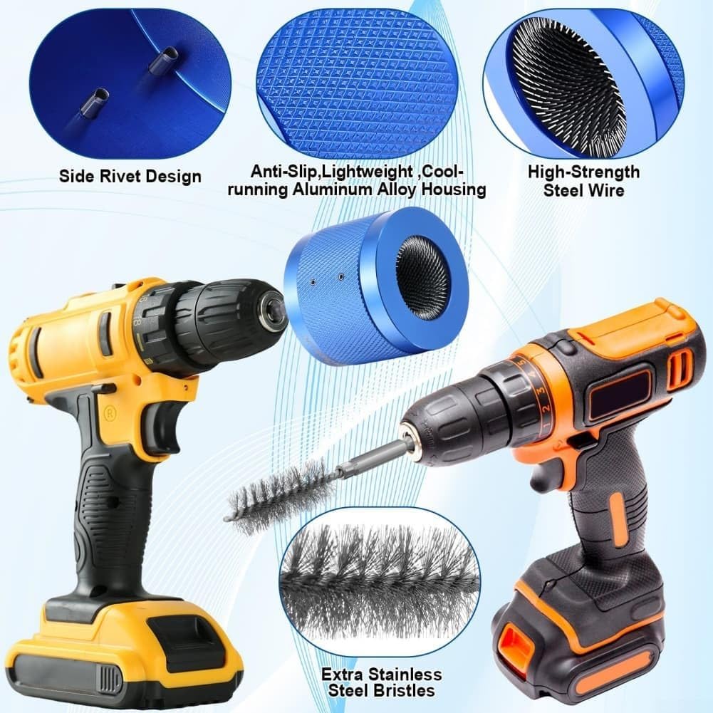 Drill-Driven Copper Pipe Cleaner Set – 1/4" Hex Shank for Cordless/Corded Drills, Tool-Free Brush Replacement, Rust & Paint Removal from Copper/Aluminum/Iron Pipes, 10-Piece (1/2", 3/4", )