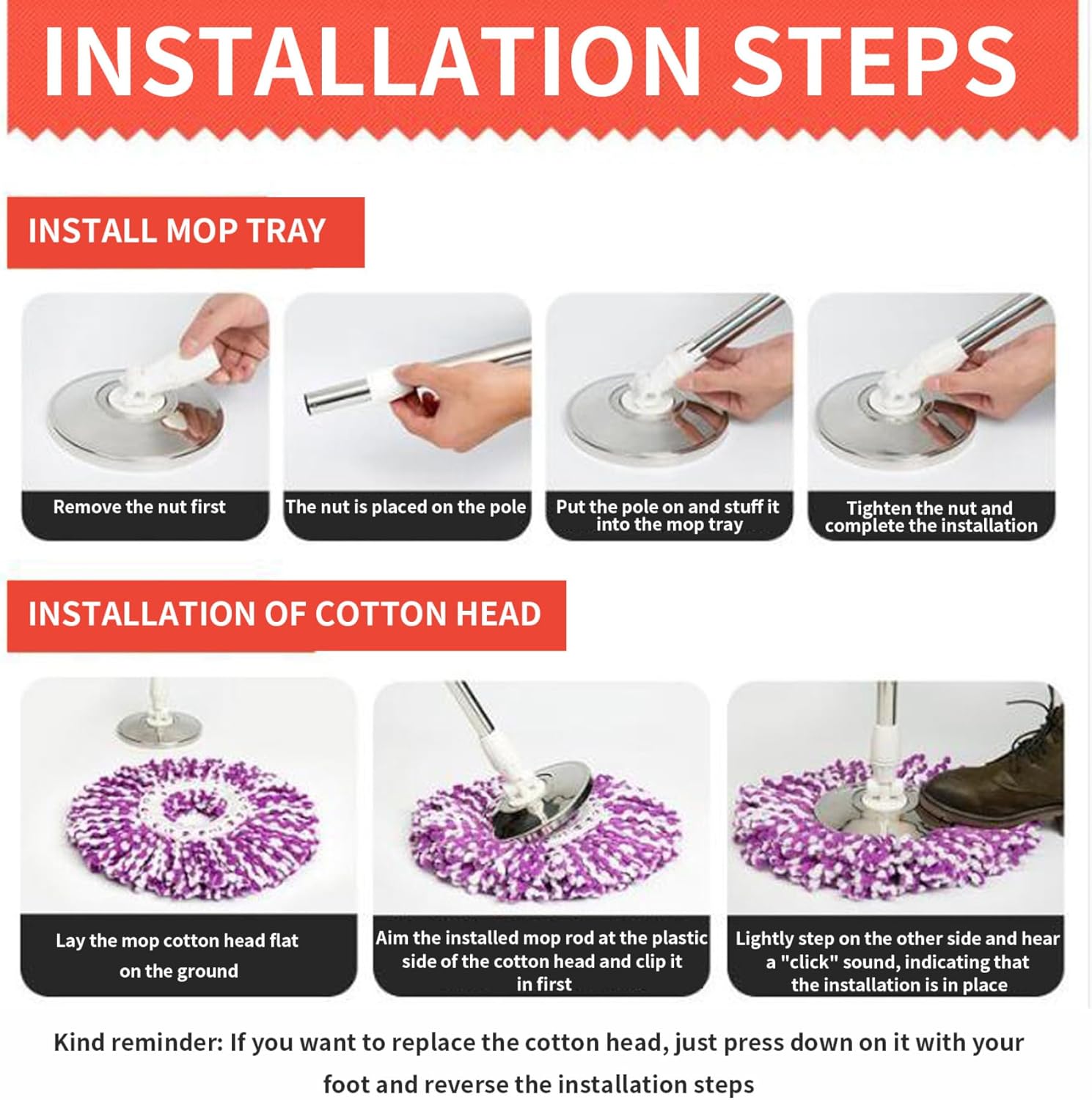 1 Set Spin Mop Replacement Handle, 49-inch 360° Rotating Telescopic Spin Mop Replacement with Plastic Disc for Household Floor Cleaning Accessories..