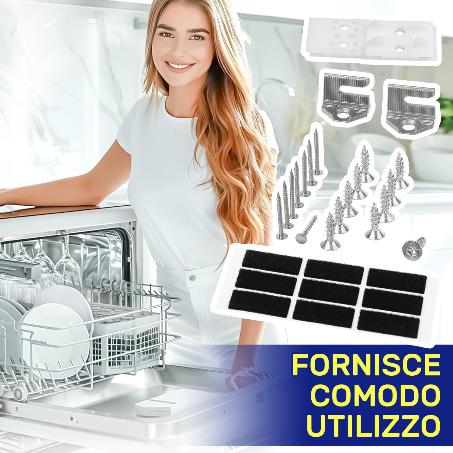 Kit di Montaggio per Fissare Porta di Lavastoviglie da Incasso con Codice Originale 10009603 00626592 626592 per Bosch per Siemens - MADE IN GERMANY - MONTERAL