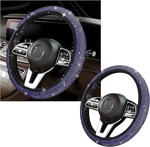 Miniatura 7 de Kewucn Funda brillante para volante, protector de volante de diamantes de cristal para mujeres y niñas, accesorios de decoración de diamantes de