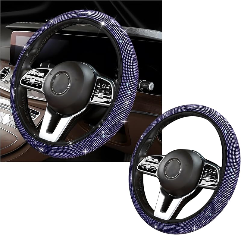 Capa para Volante Kewucn com Strass e Veludo, Diâmetro de 38,1 cm, Roxo-Escuro