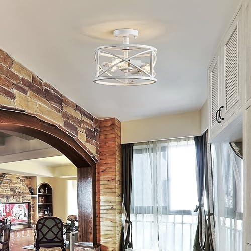 Miniatura 7 de WUZUPS Candelabro de 3 luces vintage de granja industrial semiempotrado para techo, para vestíbulo, dormitorio, pasillo, almacenamiento, cocina,