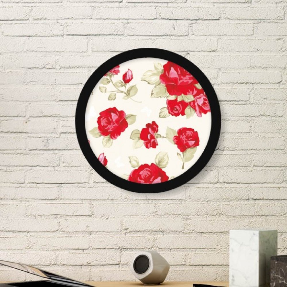 Cadre photo ronde en bois noir pour cadeau idéal avec dessin de rose rouge romantique