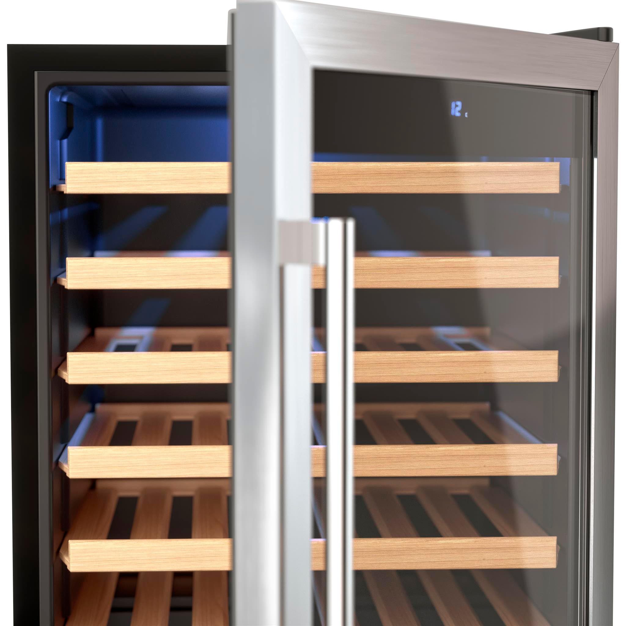 LES PETITS CHAMPS Cantinetta per vino CAVC48, 48 bottiglie, 128L, 6 ripiani in legno, temperatura regolabile da 4 a 18°C, raffreddamento termodinamico, design elegante, luce LED, vetro anti-UV