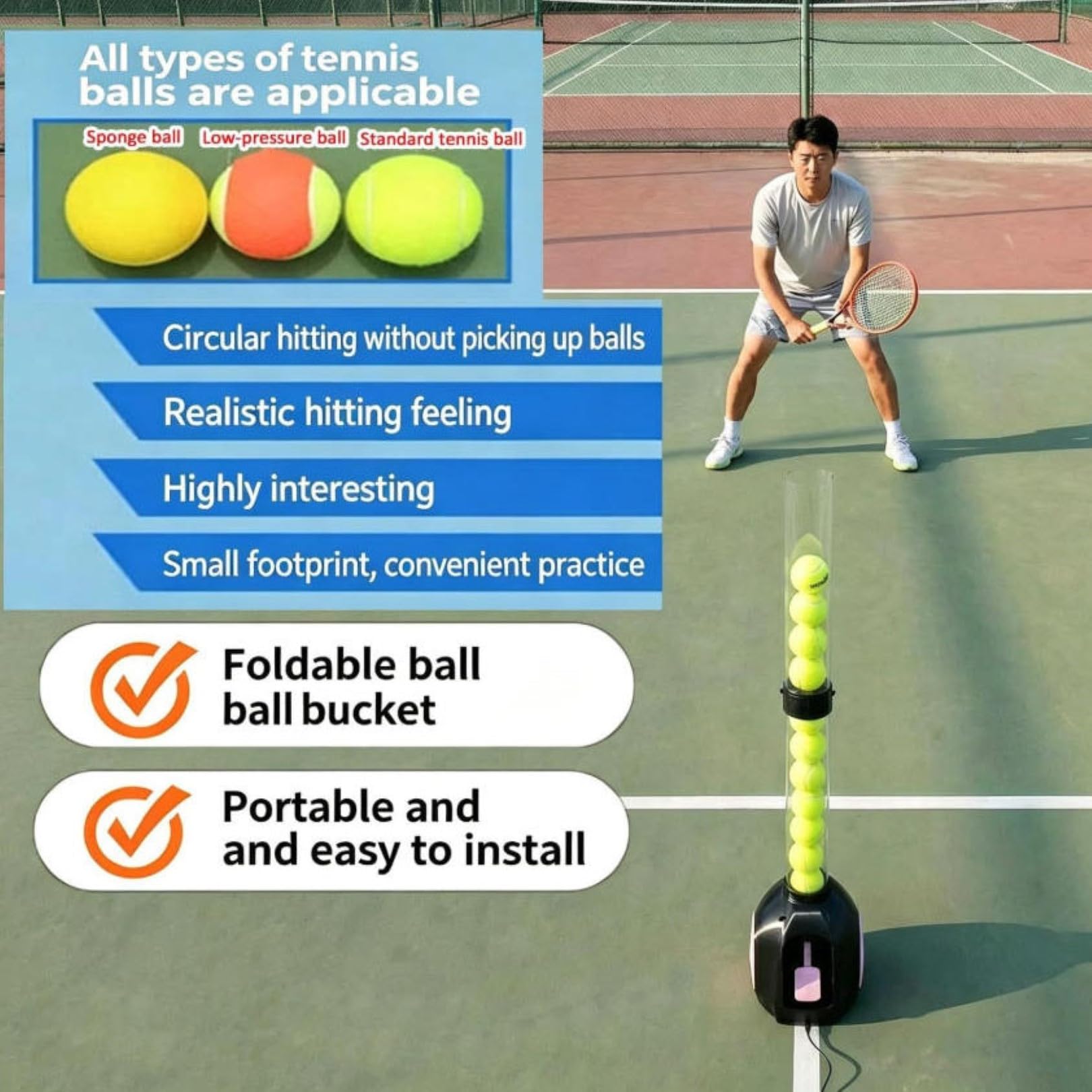 Elektrische tragbare Tennisballmaschine mit Fernbedienung, hält 18 Bälle, Typ-C-Aufladung, faltbares Design für Übung und Training