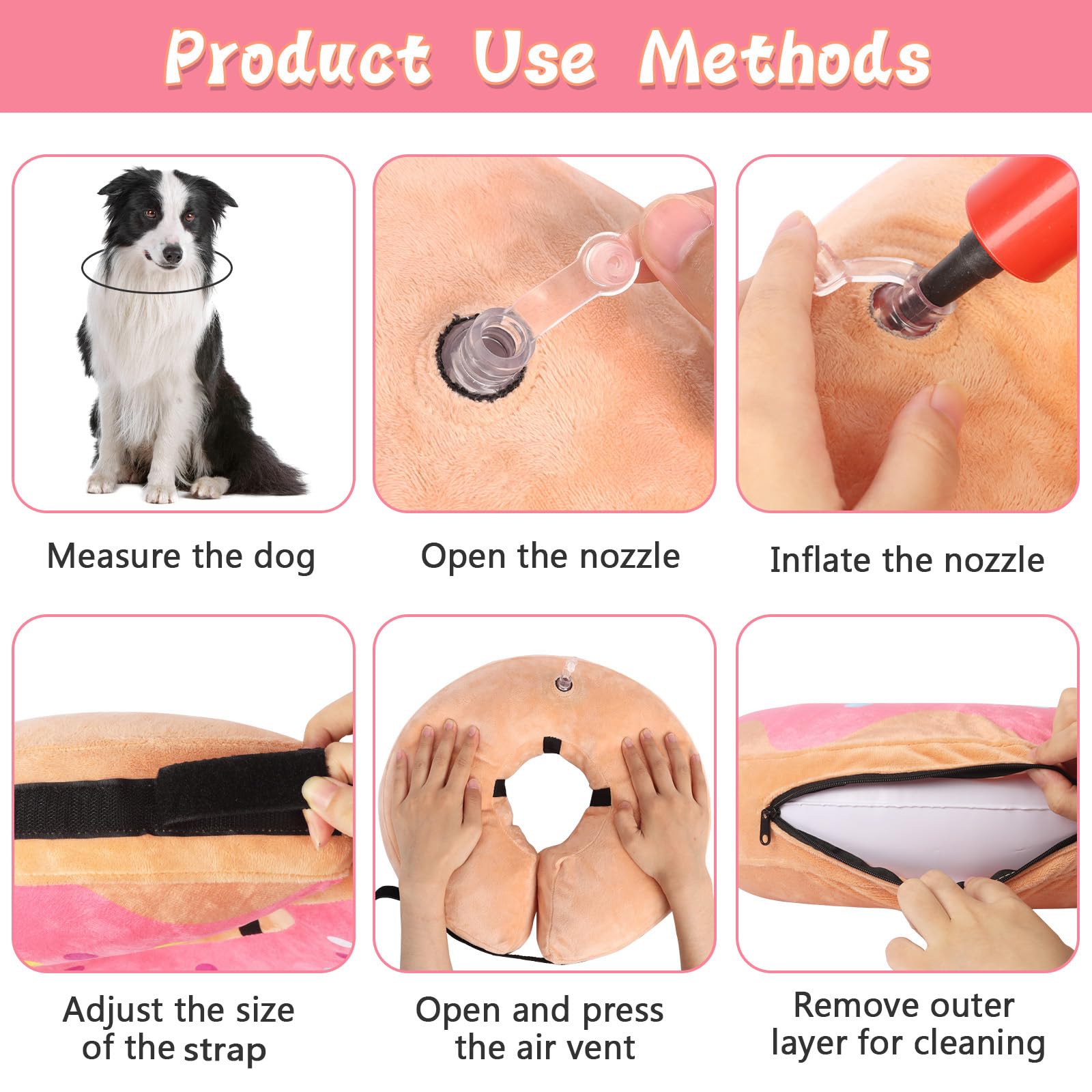 Niuoppy Inflatable Dog Collar for After Surgery Protective Dog Inflatable Recovery Collar Neck Dount Cone for Dogs Cats Prevent Licking (Pattern Pink M) - Image 4