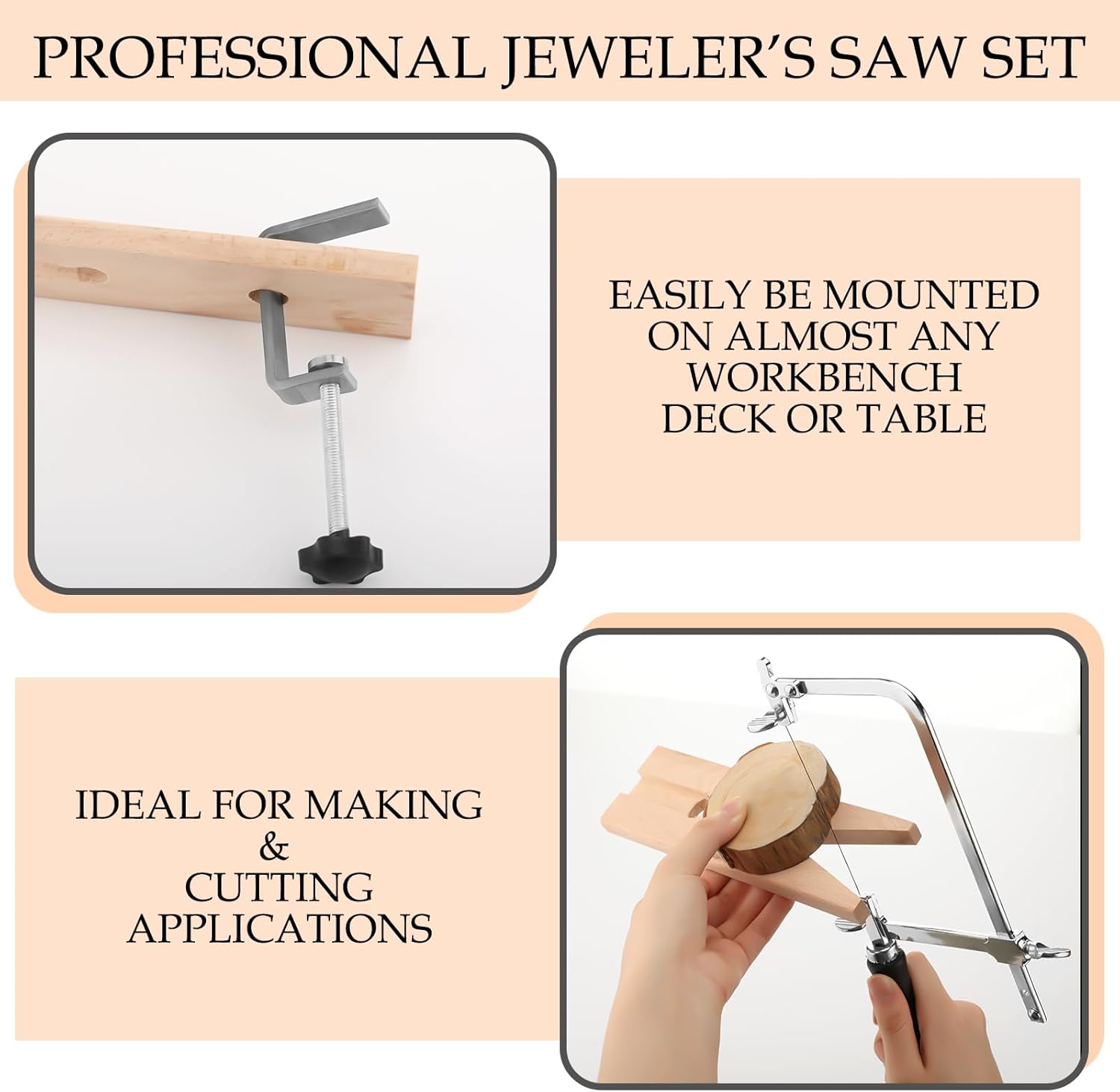 Lasnten 3 in 1 Professional Jeweler's Saw Set Saw Frame Adjustable with 144 Blades Wooden Bench Pin Clamp Set V-slot Bench Pin Jewelers Versatile Tools for Precise Jewelry Making DIY Wood Metal