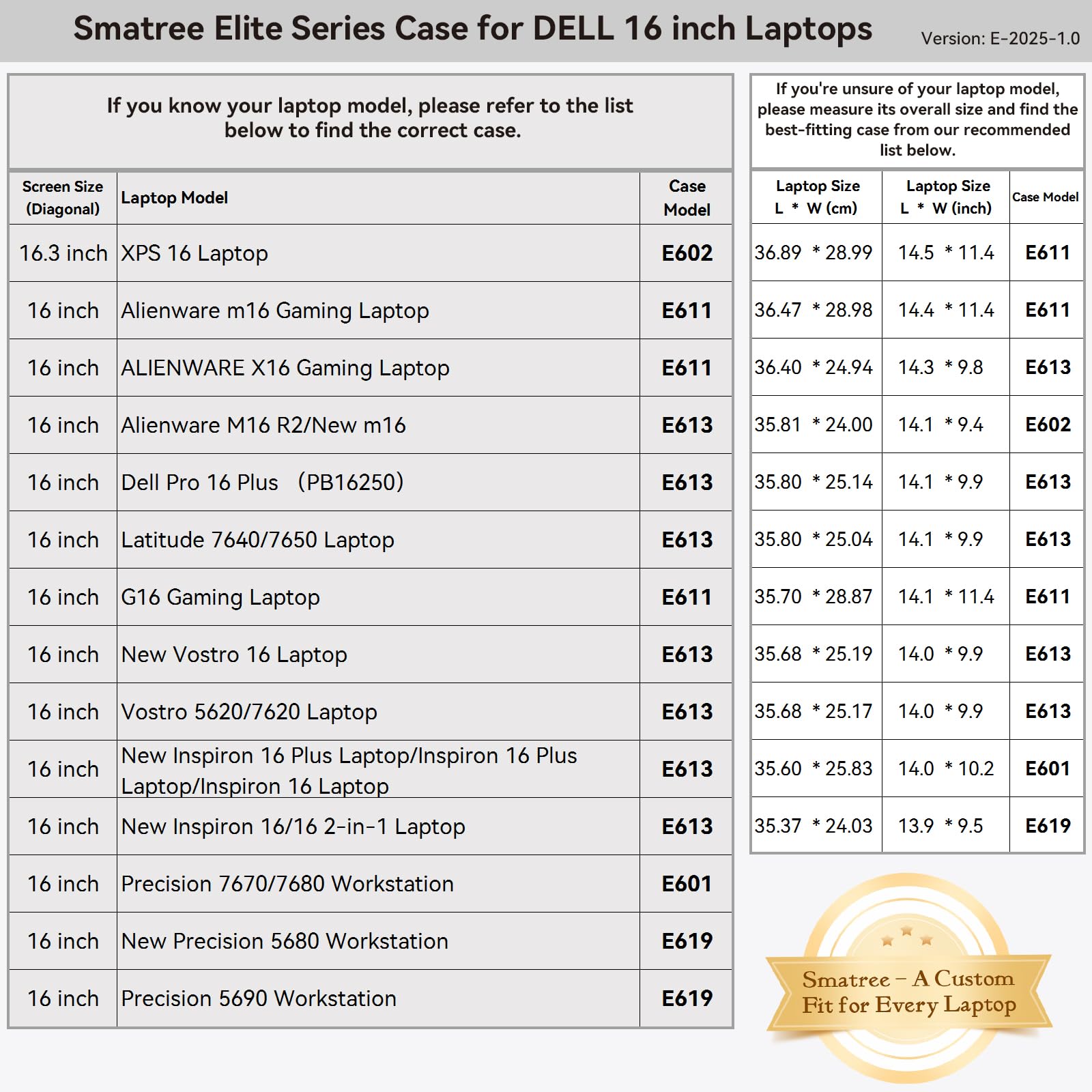 Smatree Custodia antiurto per laptop da 16", impermeabile, sottile, su misura per Dell Alienware 16 Area-51,Alienware M16 R1, Alienware x16 r1/r2, per Dell G16 7630 16" (E611)