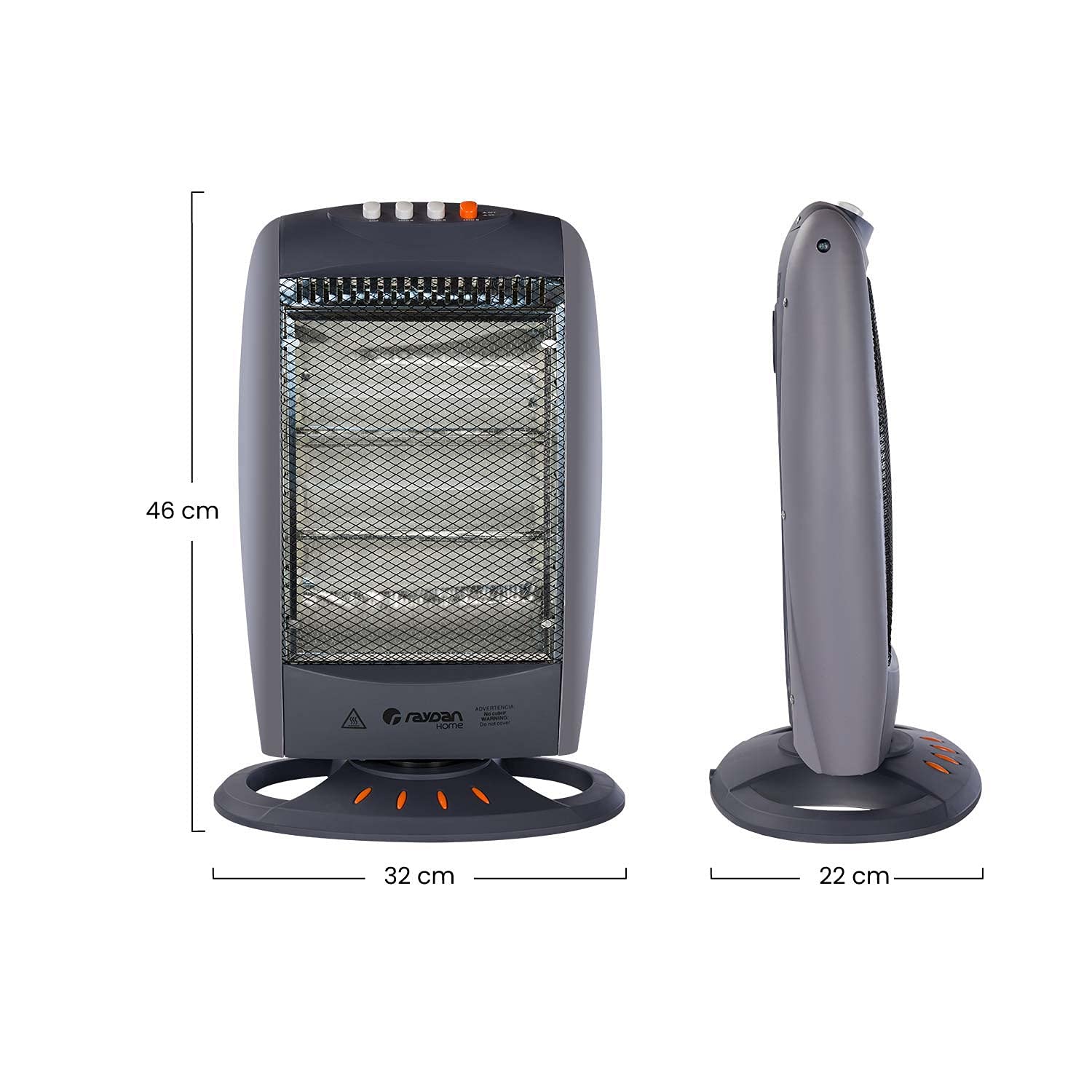 THINIA HOME - Estufa Eléctrica Halógena de Bajo Consumo, Movimiento Oscilante, Sensor de Protección Antivuelco, 3 Niveles de Potencia, 1200W, Diseño Portátil, Gris