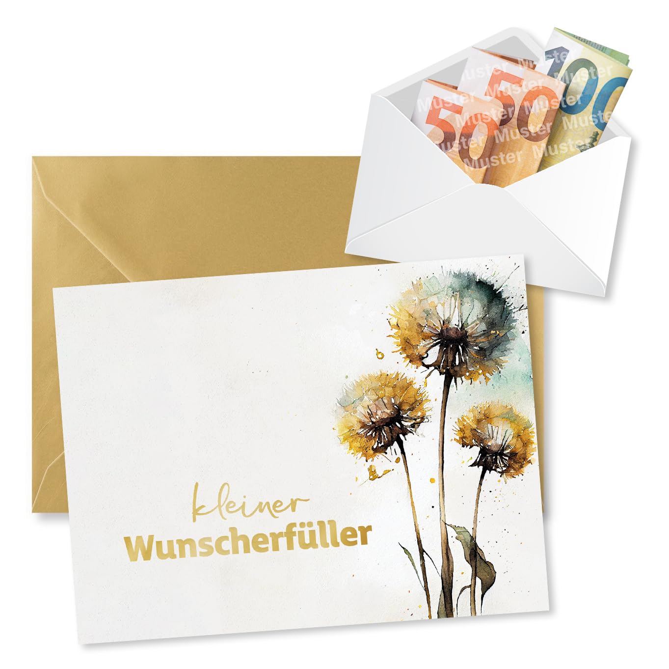Koko Lora Small Wish Filler, Money Gift Packaging, Premium Greeting Card with Gold Envelope and Mini Envelope