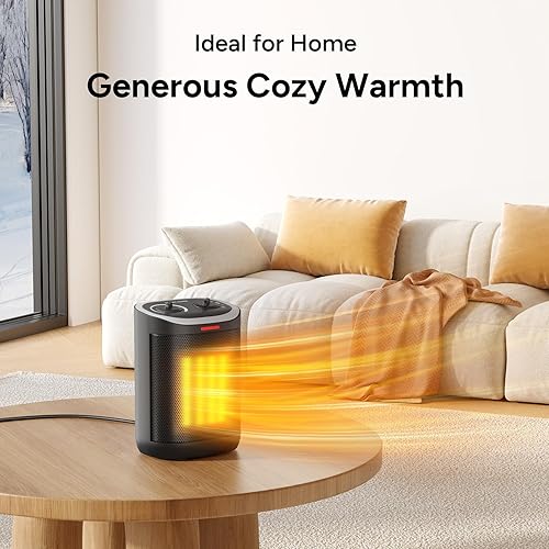 Miniatura 3 de Calentador de espacio pequeño, calentador portátil de cerámica de 1500 W para uso en interiores, protección de seguridad contra sobrecalentamiento