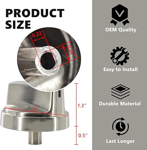 Miniatura 3 de ZNTVW WB03X29300 Reemplazo de perilla de quemador de superficie superior de acero inoxidable para GE Range OEM, piezas de perilla en forma de D de