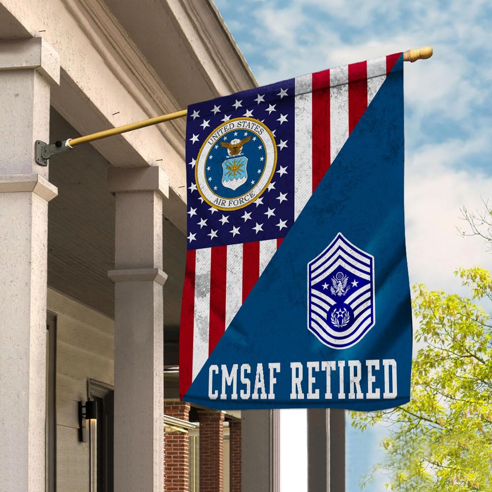 E 9 Chief Master Sergeant Of The Air Force CMSAF Rank Insignia Retired Air Force Military Retirement House Flag (29.5x39.5) For Veteran's Day, 4th of july, Double Sided-USA Flags Polyester-Decorative Indoor Outdoor Flag
