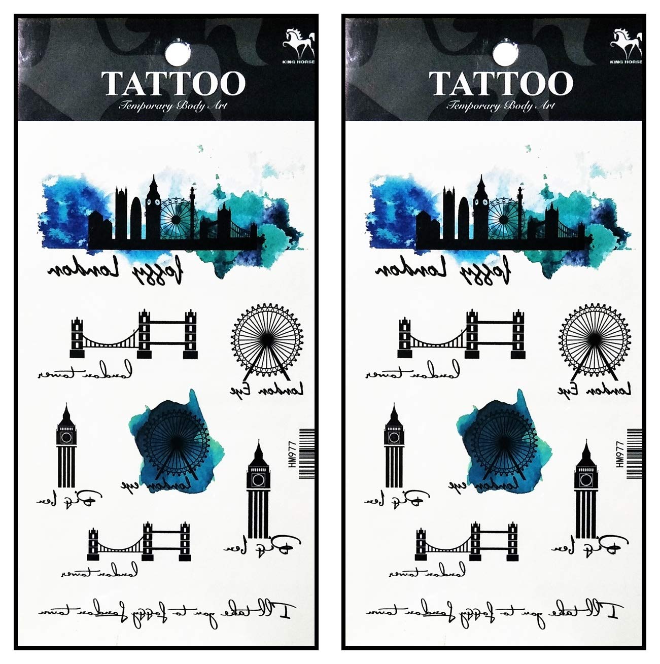 Tattoos 2 Sheets Blue Eiffel Tower Paris France French landmark Tattoo Mixed Style Body Art Temporary Tattoos Fake Waterproof Removable Stickers Party for Kid Teens Men Women