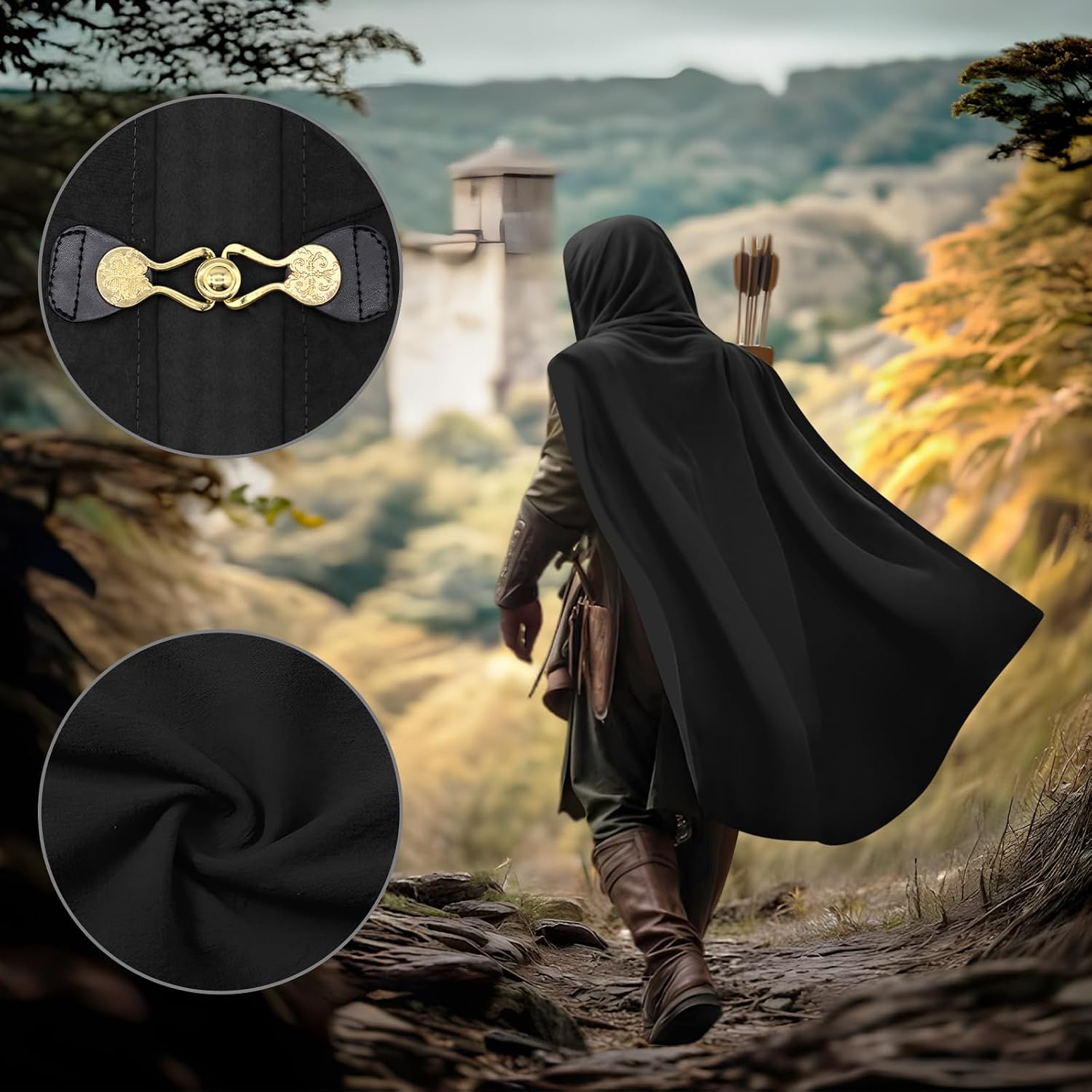 Renaissance Hooded Cloak for Women Men, Gothic Medieval Vintage Cape Halloween Cosplay Costume