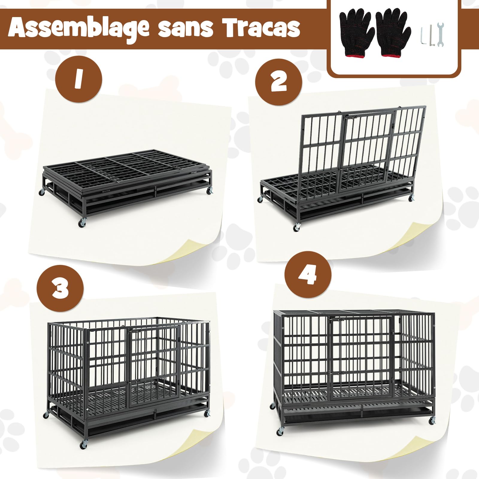GOPLUS - Jaula para perros plegable de metal con ruedas cerradas, doble puertas cerradas, bandeja extraíble para perros grandes y medianos (48 pulgadas)