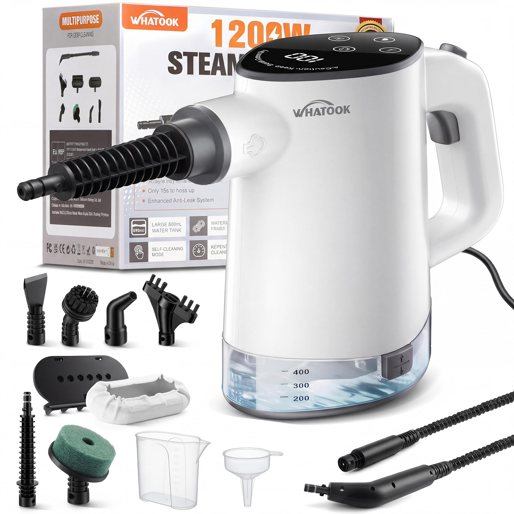 Handheld Steam Cleaner: 15s Fast Heat Up Multipurpose Steam Cleaner with 500ml Water Tank, High Pressure Portable Steam Cleaner with 2 Level Adjustable for Kitchen, Bathroom, Tiles, Grout, Sofa & Car