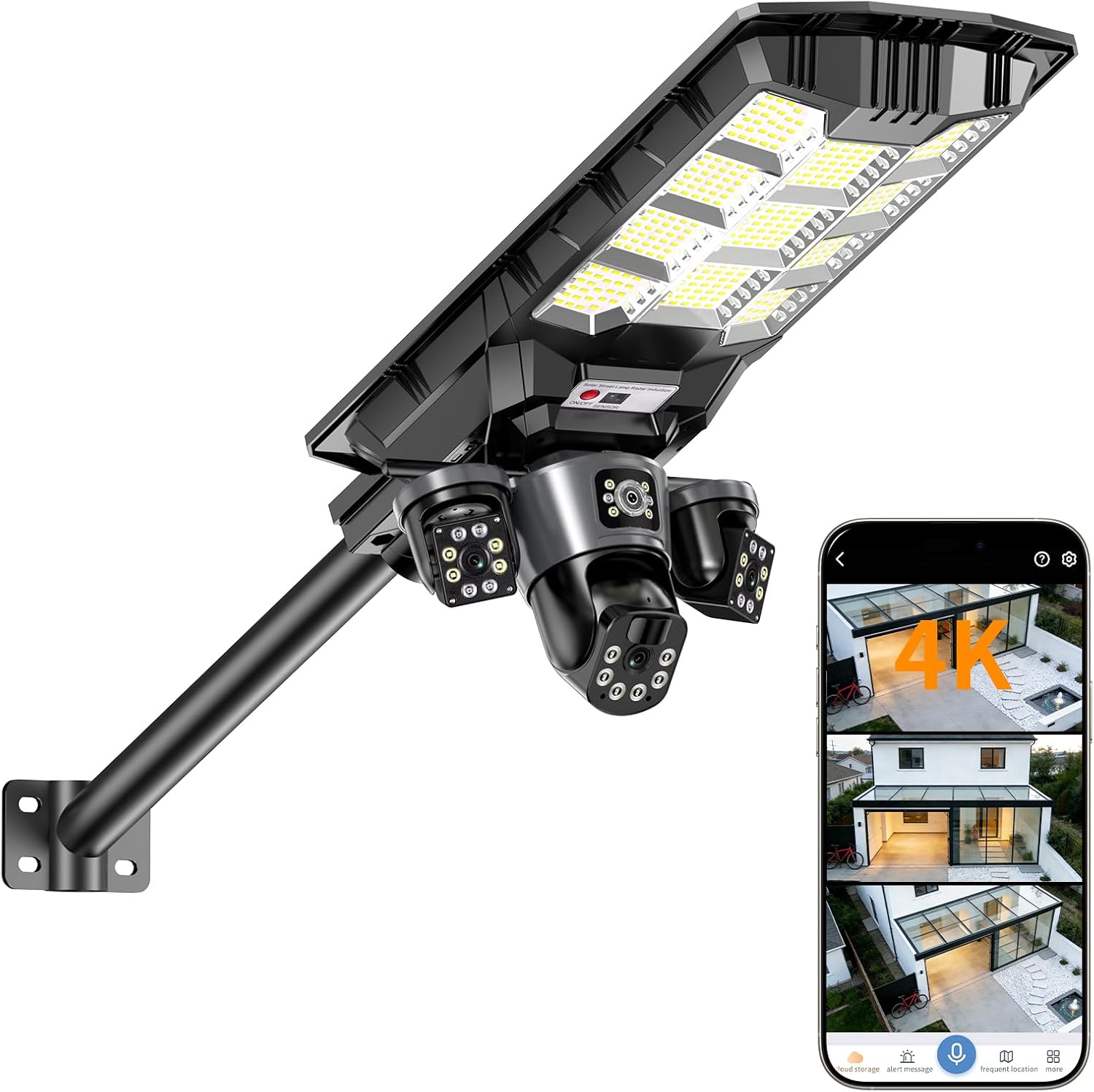 Solar Street Lights, 4K UHD 3-Camera System, 350000Lm Solar Lights Outdoor
