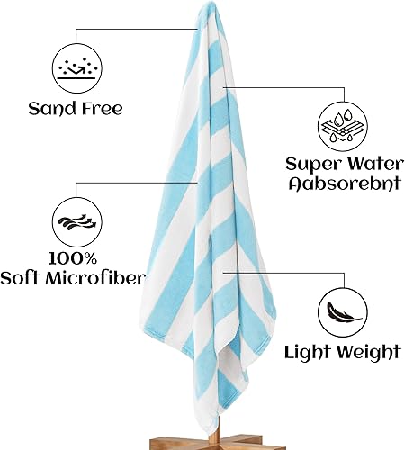 Miniatura 5 de Touchat Paquete de 2 toallas de playa de gran tamaño, de microfibra gruesa sin arena, de 30 x 60 pulgadas, súper absorbentes, tropicales, cocoteros,