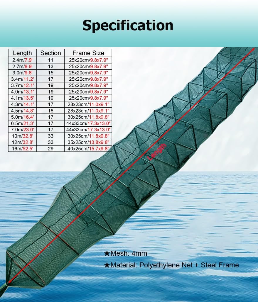 2 trampas de Cebo for camarones y cangrejos de 7,9 a 52,5 pies de Largo, trampas for Peces, Red de Pesca, Captura automáticamente más Peces fácilmente