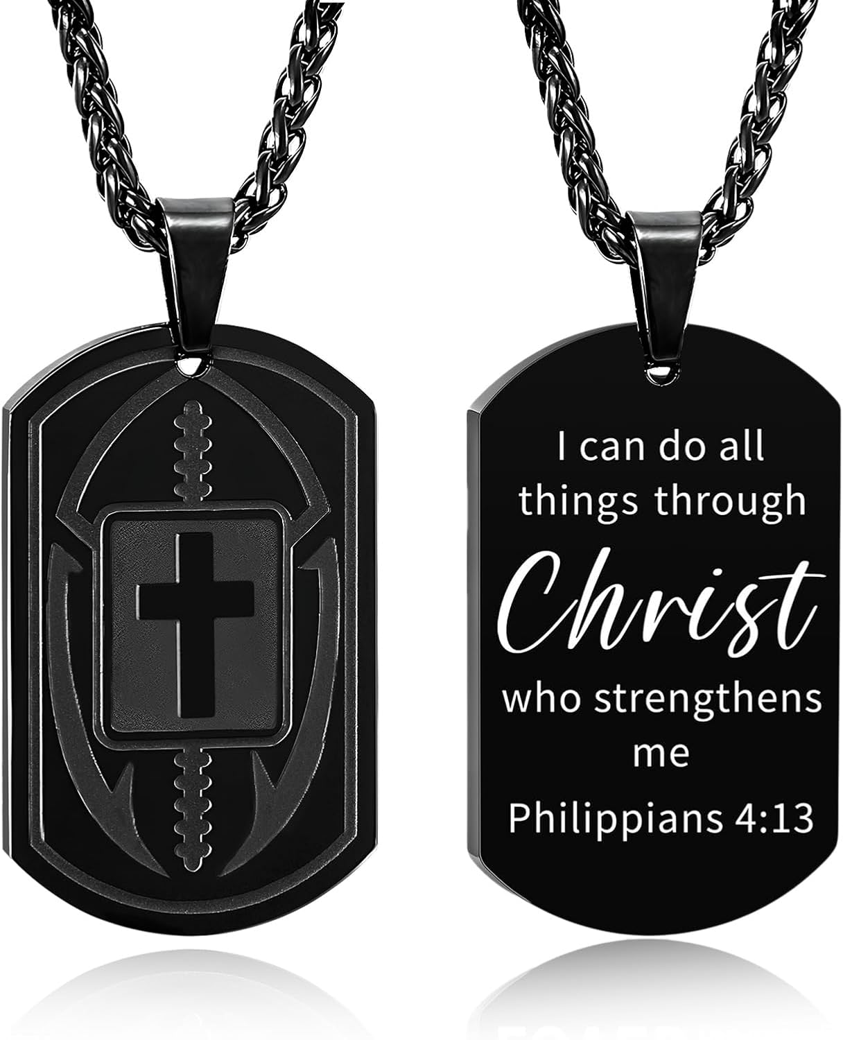 Easter Basket Stuffers - Football Bible Verse Cross Necklace for Men Stainless Steel Religious Gift Football First Communion Baptism Religious Sports Birthday Christmas Gifts Jewelry for Kids Boys Men Teens Boyfriend Husband