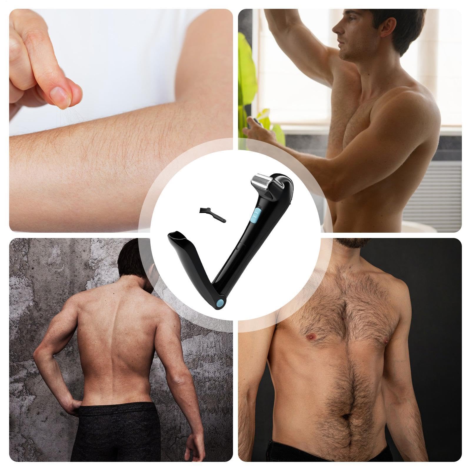 Rasoio per la schiena senza fili, con manico pieghevole, per uomo | Rasoio per schiena con manico lungo per braccia, petto e gambe, per casa, doccia, hotel, viaggi e affari
