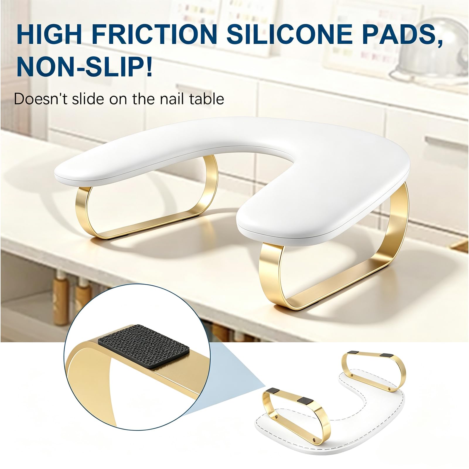 Reposabrazos para Nail Tech, soporte de brazo de manicura en forma de U, reposabrazos de uñas para reposamanos Nail Tech con soporte de acero inoxidable