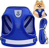 Guia Coleira Peitoral para Cachorro/cães e Gatos Pet Colete Refletivo Tam P Anti puxão – Ideal para Filhotes, Spitz Alemão, Lulu da pomerânica, Pinscher, Shi Tzu (Azul)