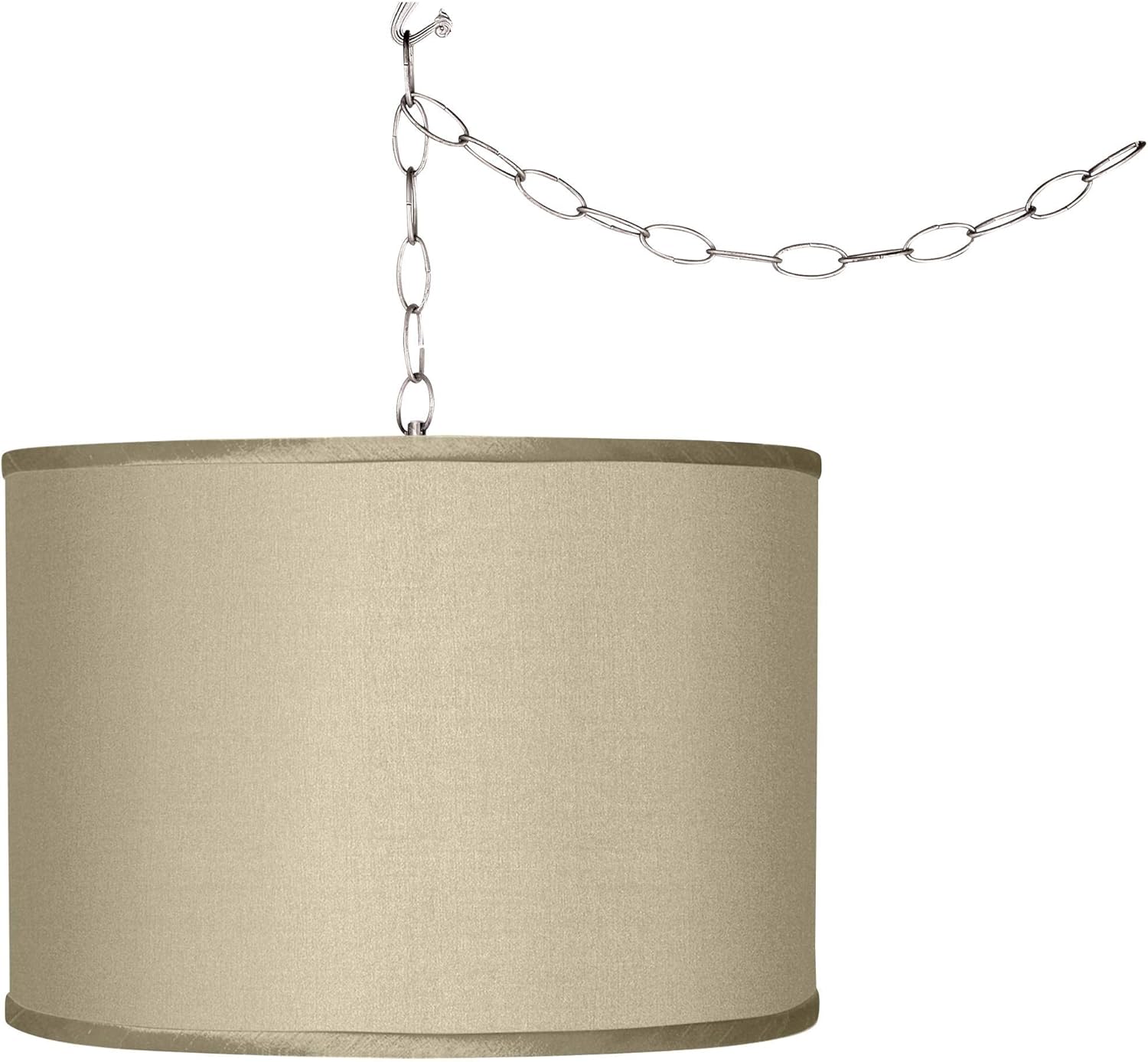 Brushed Silver Plug In Swag Pendant Chandelier Lighting 13 1/2" Wide Modern Sesame Faux Silk Drum Shade for Dining Room Living House Home Foyer Kitchen Island Entryway Bedroom - Giclee Glow