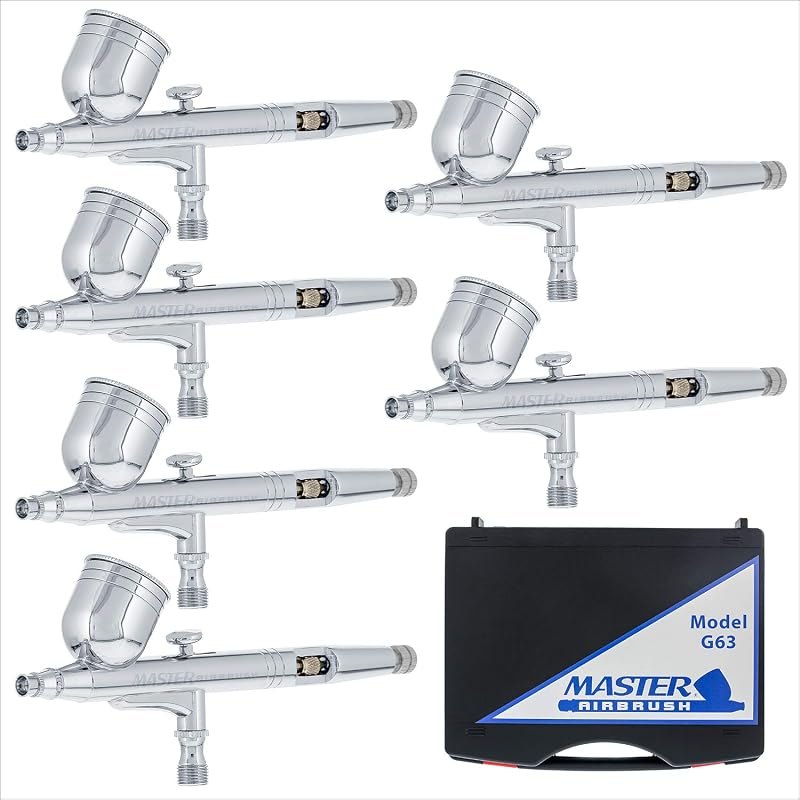6 Pack Set of Multi-Purpose Precision Dual-Action Gravity Feed Airbrushes