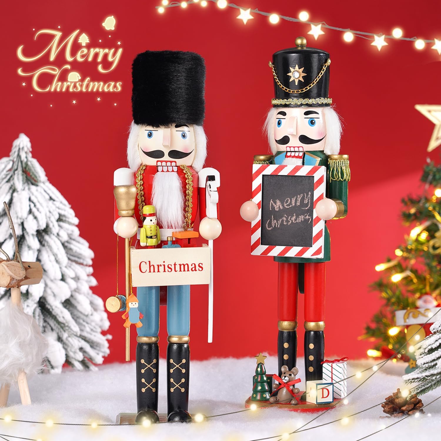 COMBIUBIU 2 PCS 15 inch Christmas Decorations Nutcracker Ornaments,Wooden Nutcracker Figures,Festive Collectible Nutcracker Gift forTable Desktop Fireplace Thanksgiving Christmas Decor