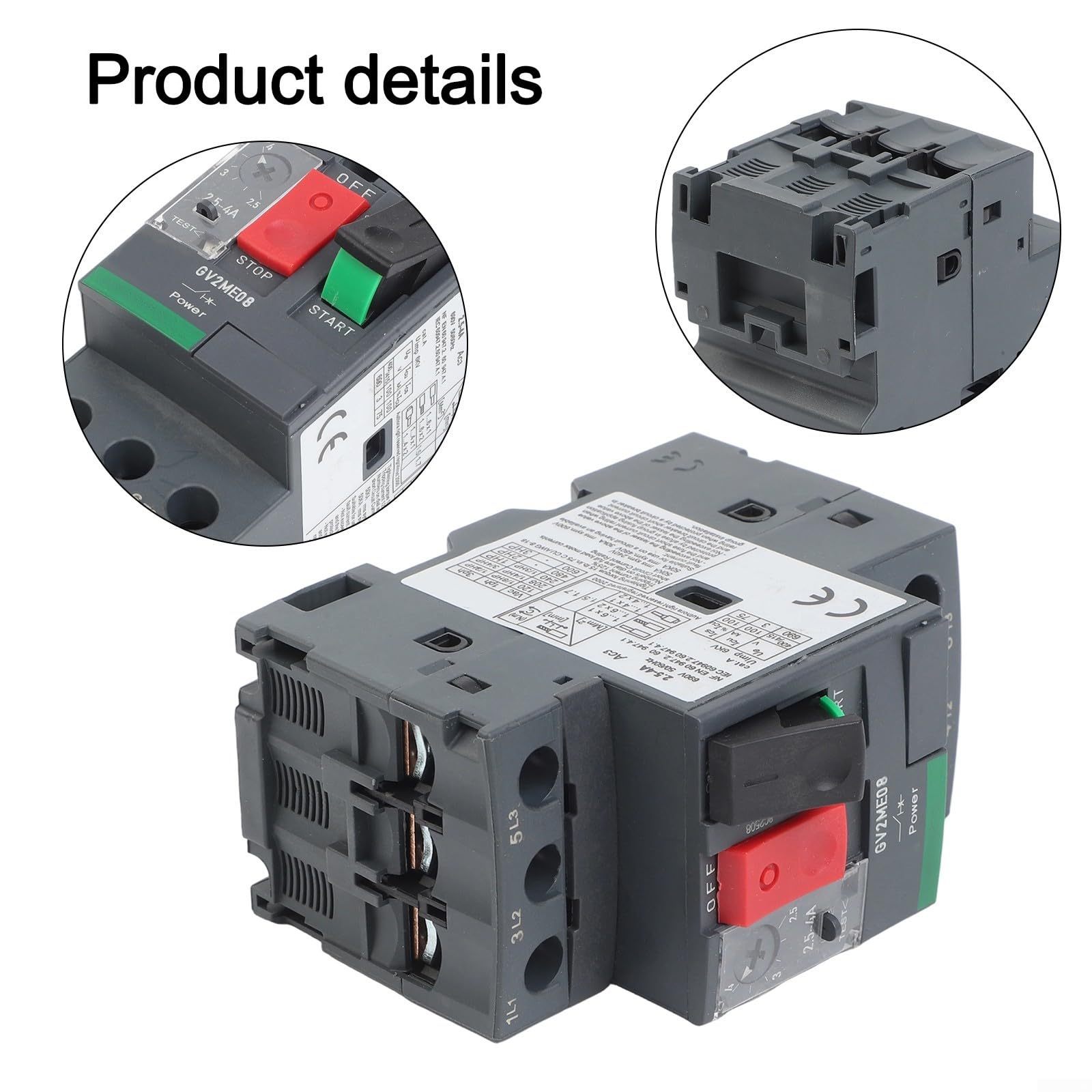 Disjoncteur de protection du moteur de la série GV2, commutateur de relais de surcharge thermique, courant nominal 1-32 A pour moteurs triphasés et monophasés de 0,37 kW-15 kW (GV2ME10C4-6,3 A)