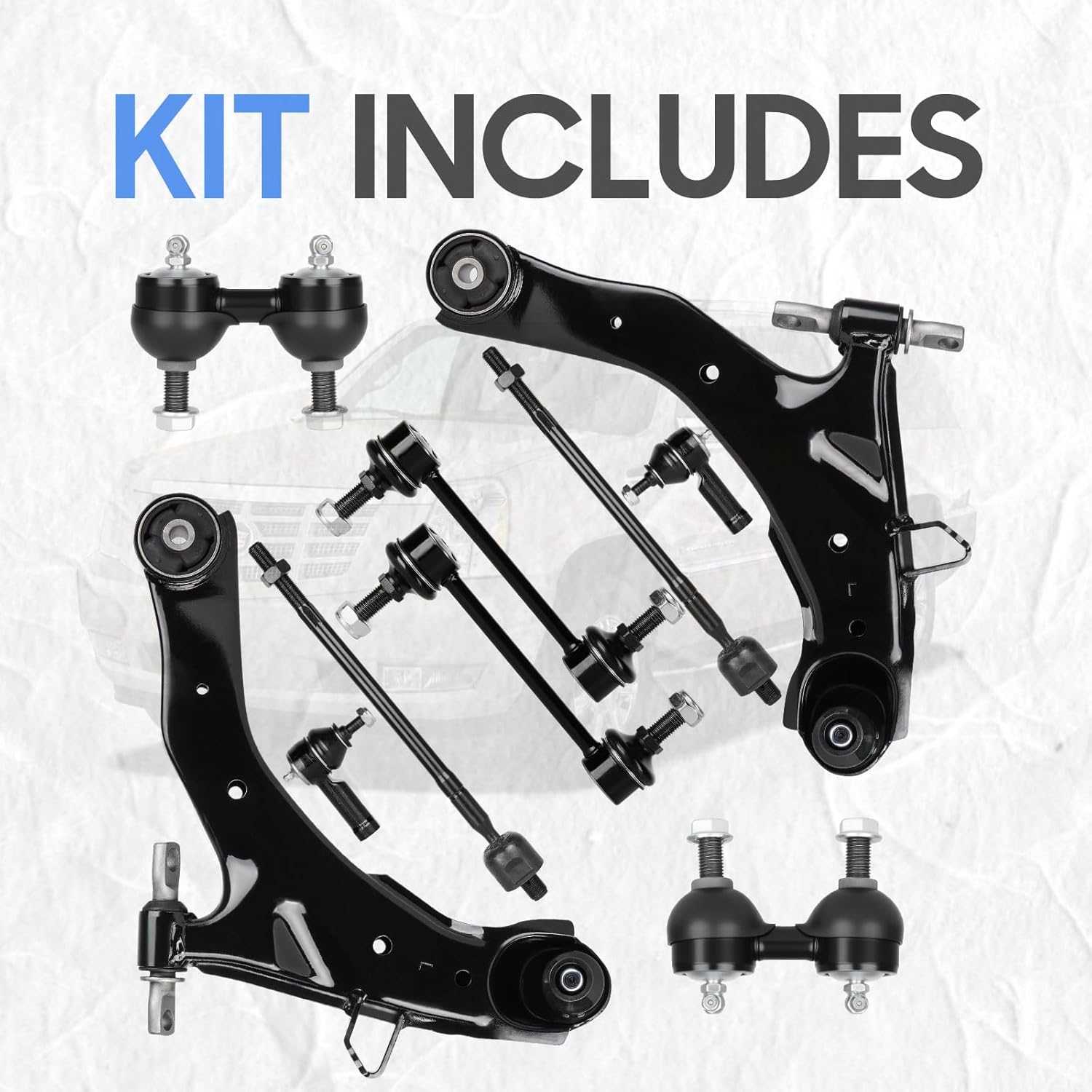 Front Lower Control Arms w/Ball Joint + Inner & Outer Tie Rod End + Front & Rear Sway Bar End Links Suspension Kit for Hyundai Elantra 2001-2006 (10pc)