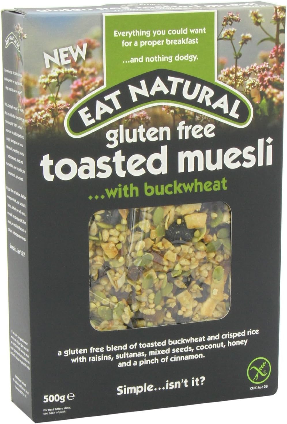 6 Pack of Gluten Free Eat Natural Toasted Muesli- Buckwheat 500 g