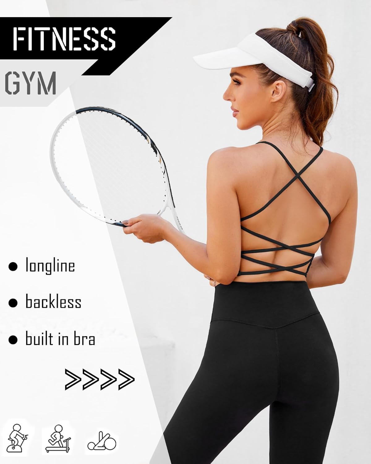 DaiLiWei Strappy Sports Bras for Women High Support Longline Open Back Workout Tops Padded Cross Yoga Crop Tank Built in Bra - Image 7
