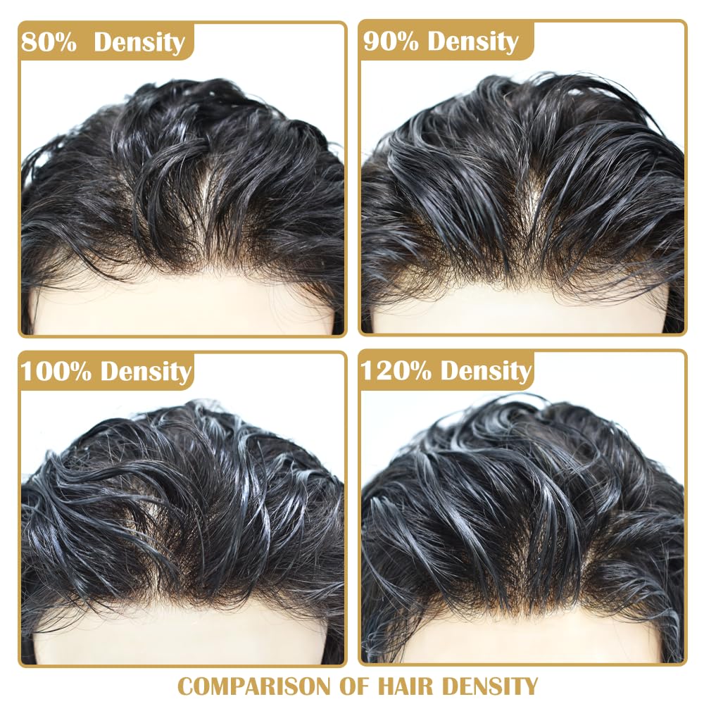 Hair Piece for Men Full French Lace Hair System for Men Toupee Human Hair Replacement System Bleached Knot Mens Hairpieces #1B20 1B# OFF BLACK+20% GREY 8x10 80% light density