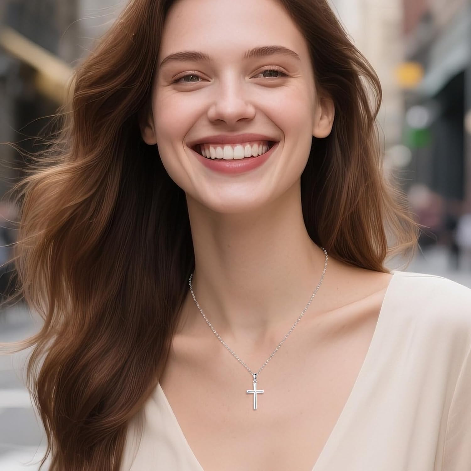 Minimalist Cross Necklace 925 Sterling Silver Dainty Pendant with Zircon Tail Chain, Simple Religious Jewelry Gift for Women - Image 2