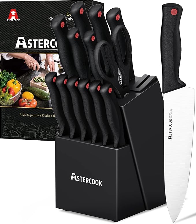 Astercook Knife Set with Builtin Sharpener Block