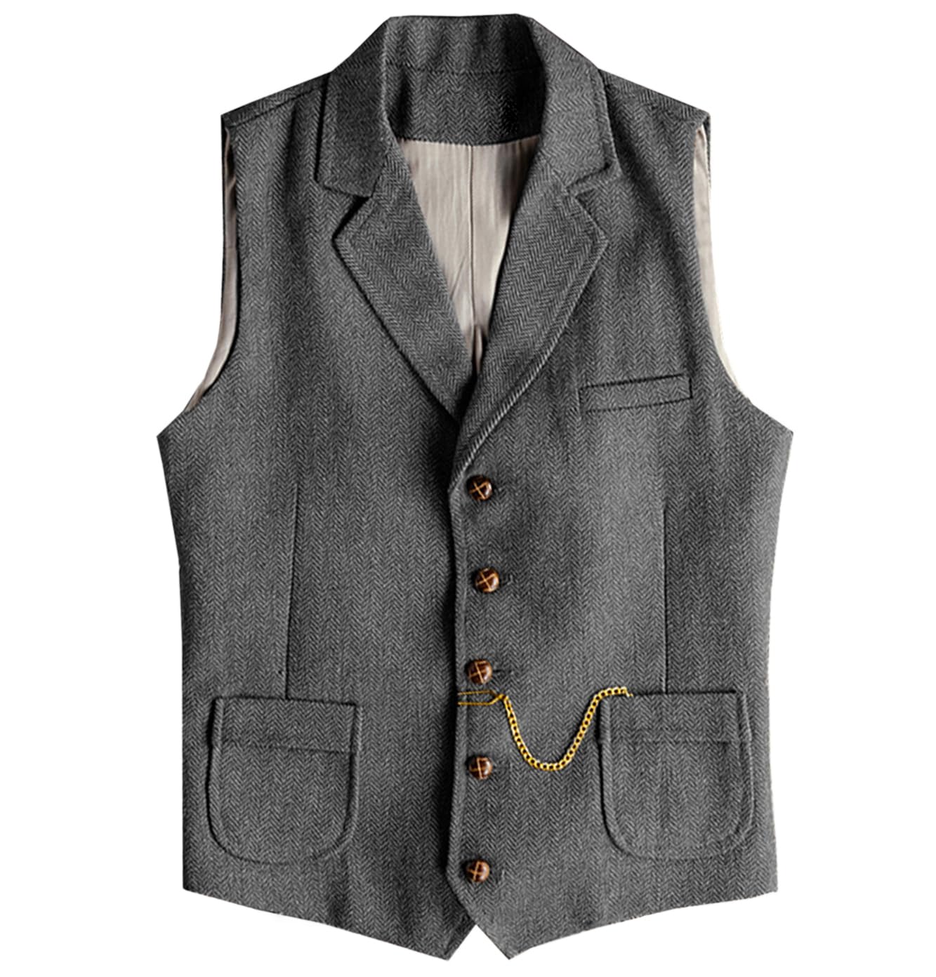 Tuikayoo Męska kamizelka Western Herringbone Tweed Garnitur Wełna Slim Fit Wełna