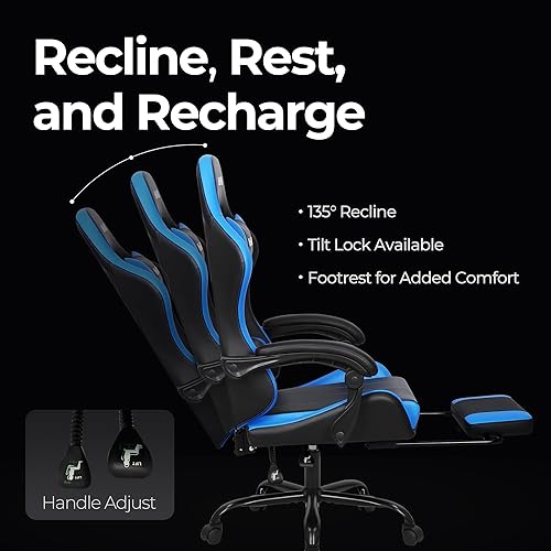Miniatura 4 de N-GEN - Silla de videojuegos con reposapiés, respaldo alto, ergonómico, cómodo, escritorio de oficina para computadora con soporte lumbar, altura
