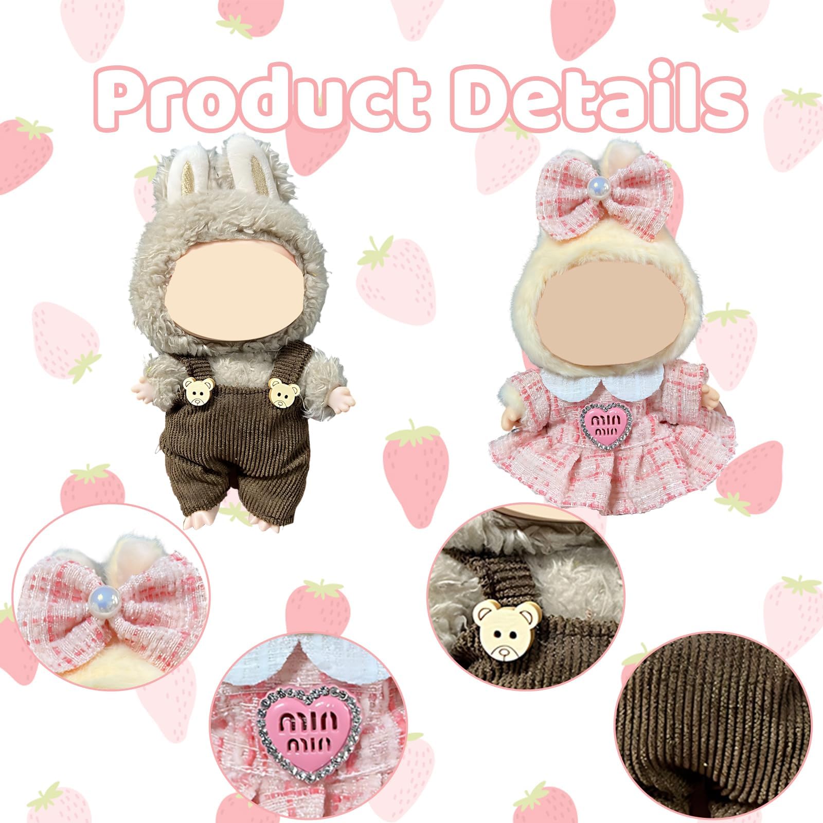 Plush Toy, Black Style Outfit Set for Doll, Toy Girl Clothes for Doll with Headband and Bow Tie,Perfect for Display or Play (2pcs（Green + Pink）) - Image 6 thumbnail