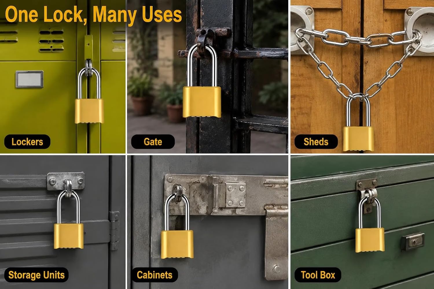 Heavy Duty 4-Digit Combination Padlock Brass | Resettable Code Lock with 10,000 Combinations & 8mm Alloy Steel Long Shackle | High Security Metal Padlock for Gym, Locker, Gate & Travel (Gold) — Amazon image 9