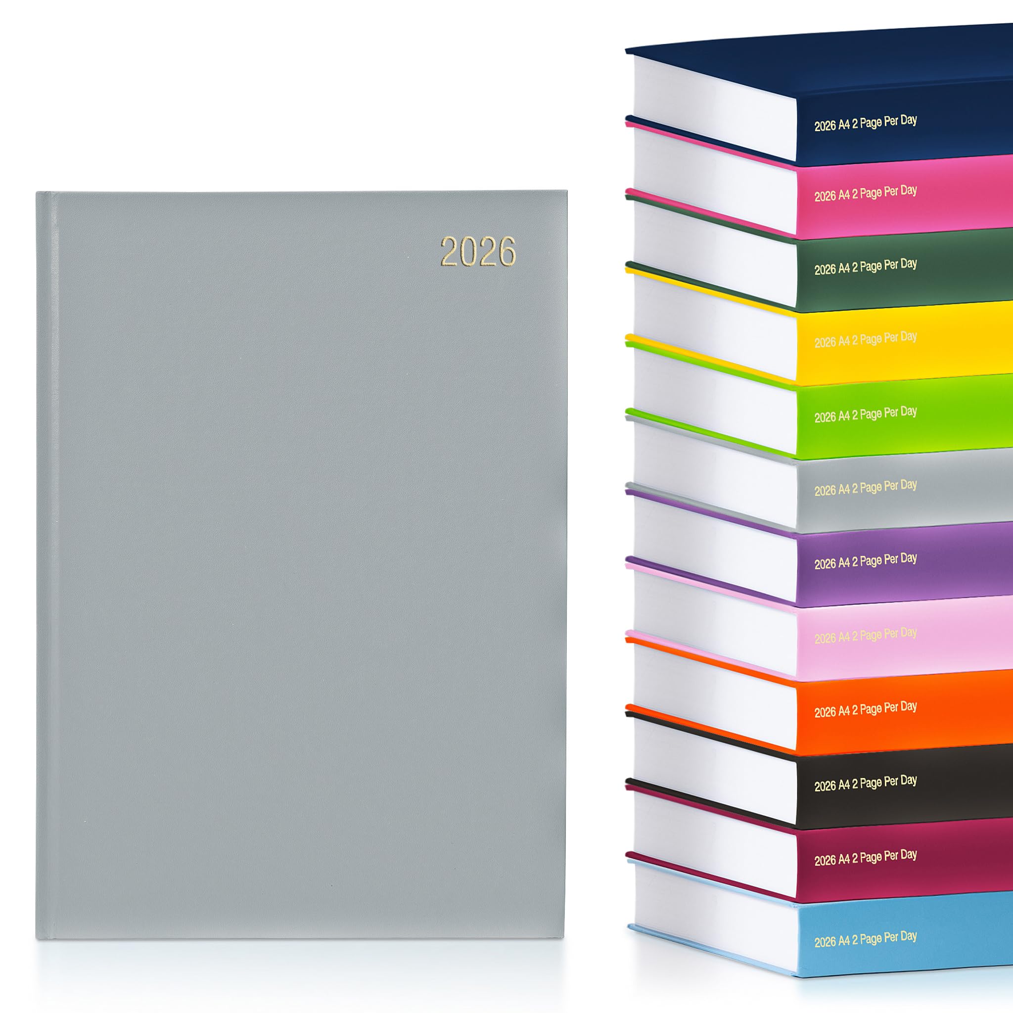 evelay 2026 A4 2 Page Per Day Diary - Hardback Daily Planner Organiser - Large Writing Space for School Home Office & Personal Use (A4, Grey) — image 1